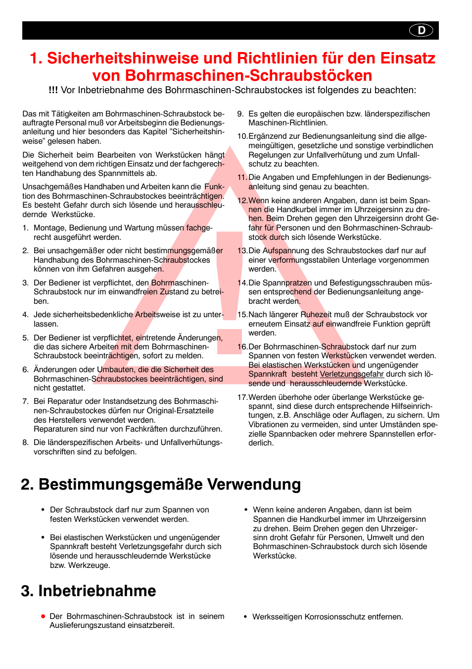 Bestimmungsgemäße verwendung, Inbetriebnahme | ROHM BOF - BSS drilling machine vice User Manual | Page 2 / 25