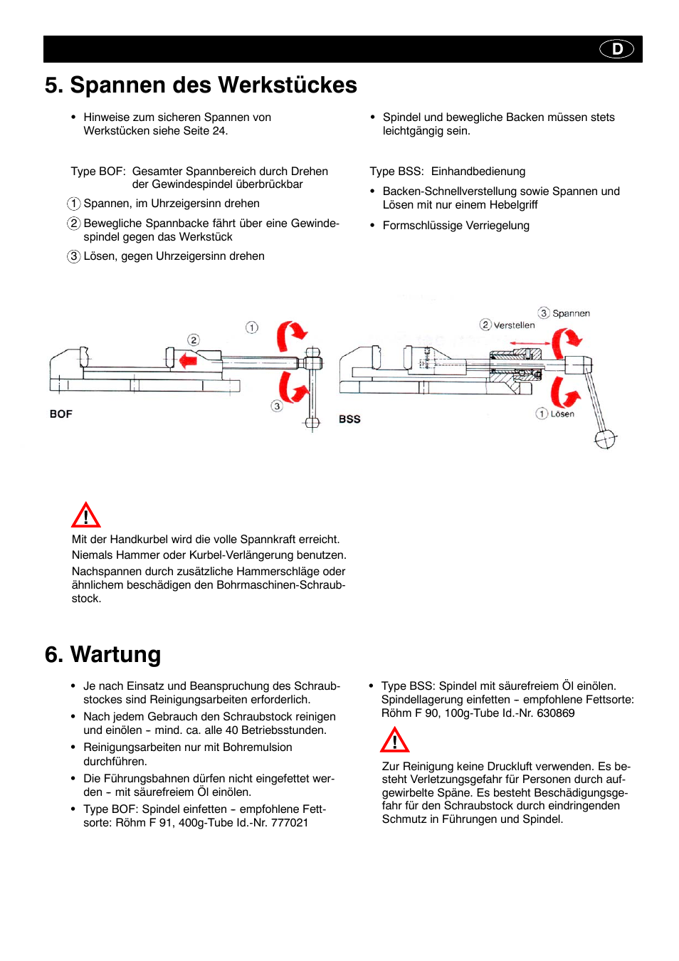 Spannen des werkstückes, Wartung | ROHM BOF - BSS drilling machine vice User Manual | Page 4 / 25