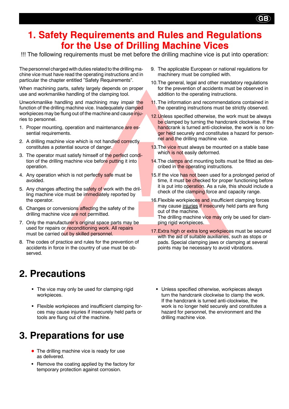 Precautions, Preparations for use | ROHM BOF - BSS drilling machine vice User Manual | Page 6 / 25