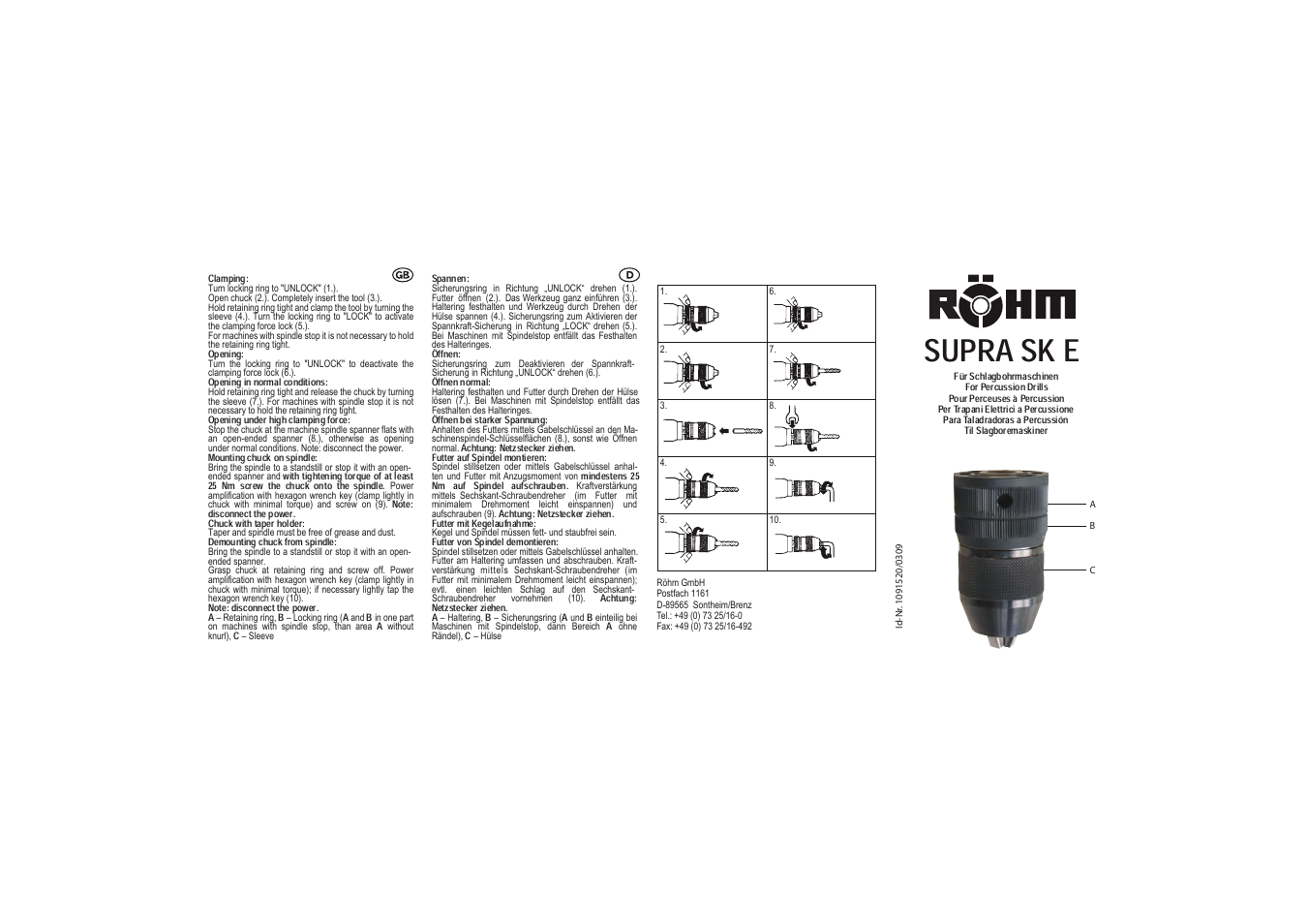 ROHM SUPRA-SK E - Rapid clamping drill chucks User Manual | 2 pages