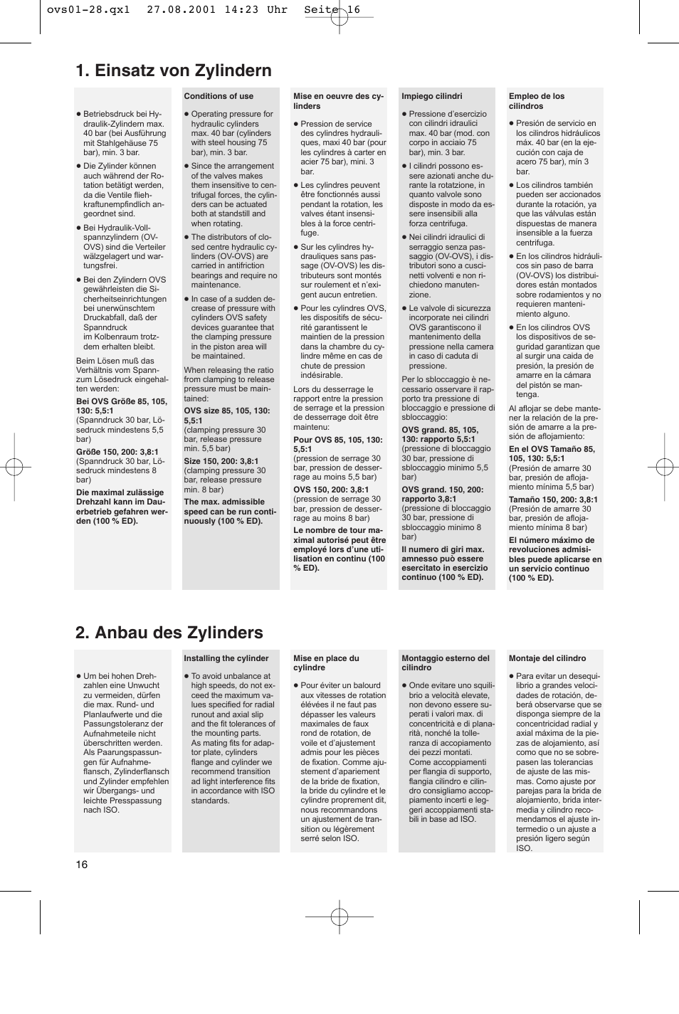 Einsatz von zylindern, Anbau des zylinders | ROHM OV / OVS - oil-operated cylinders User Manual | Page 16 / 28