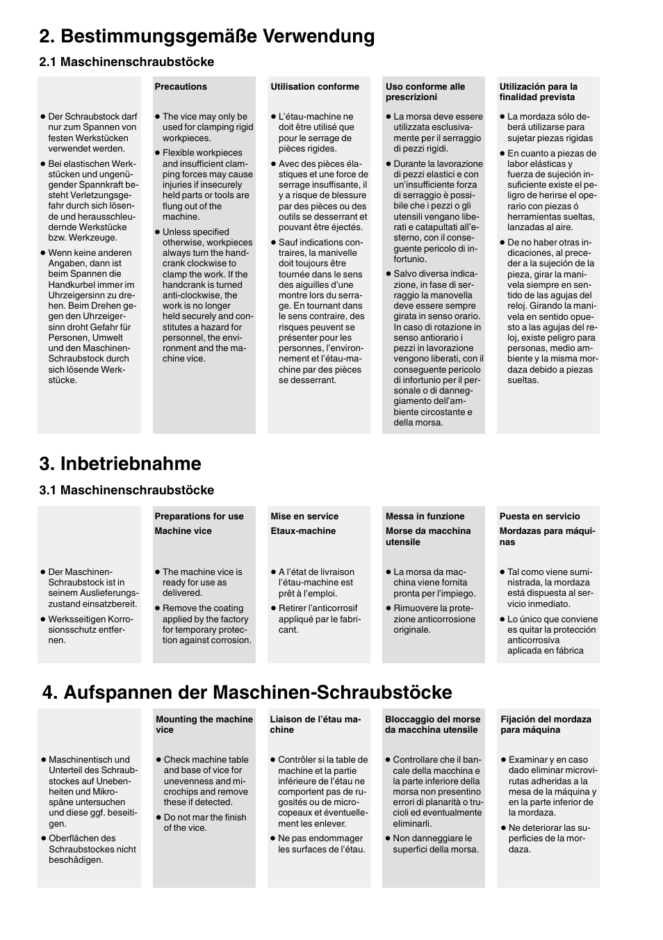 Bestimmungsgemäße verwendung, Inbetriebnahme, Aufspannen der maschinen-schraubstöcke | 1 maschinenschraubstöcke | ROHM RKZ-M NC-Compact self centering vices User Manual | Page 3 / 10