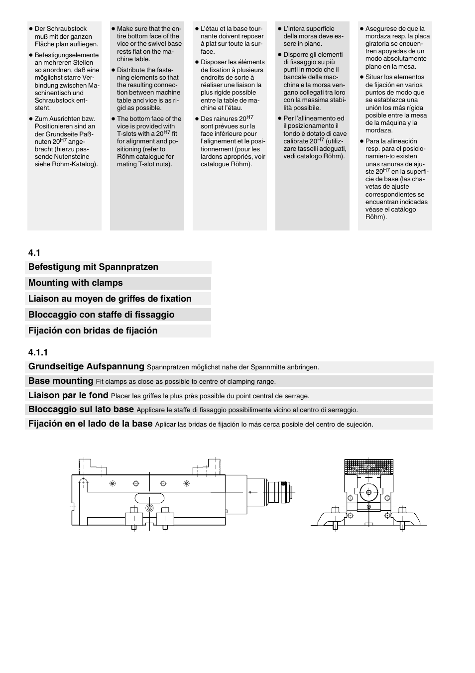 Base mounting, Liaison par le fond, Bloccaggio sul lato base | Fijación en el lado de la base | ROHM RKZ-M NC-Compact self centering vices User Manual | Page 4 / 10