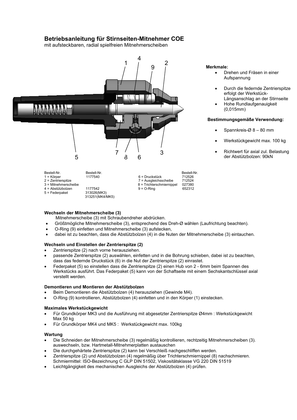 Betriebsanleitung für stirnseiten-mitnehmer coe | ROHM CoE - Constant face drivers User Manual | Page 3 / 8