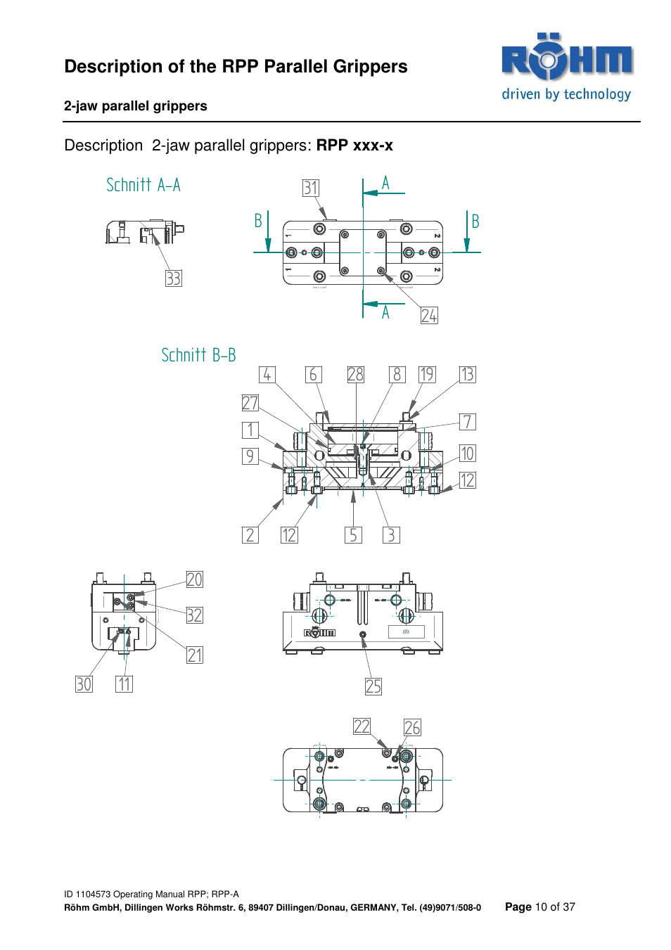 Bschnitt b-b, Aschnitt a-a | ROHM RPP / RPP-A 2-jaw parallel gripper User Manual | Page 10 / 37