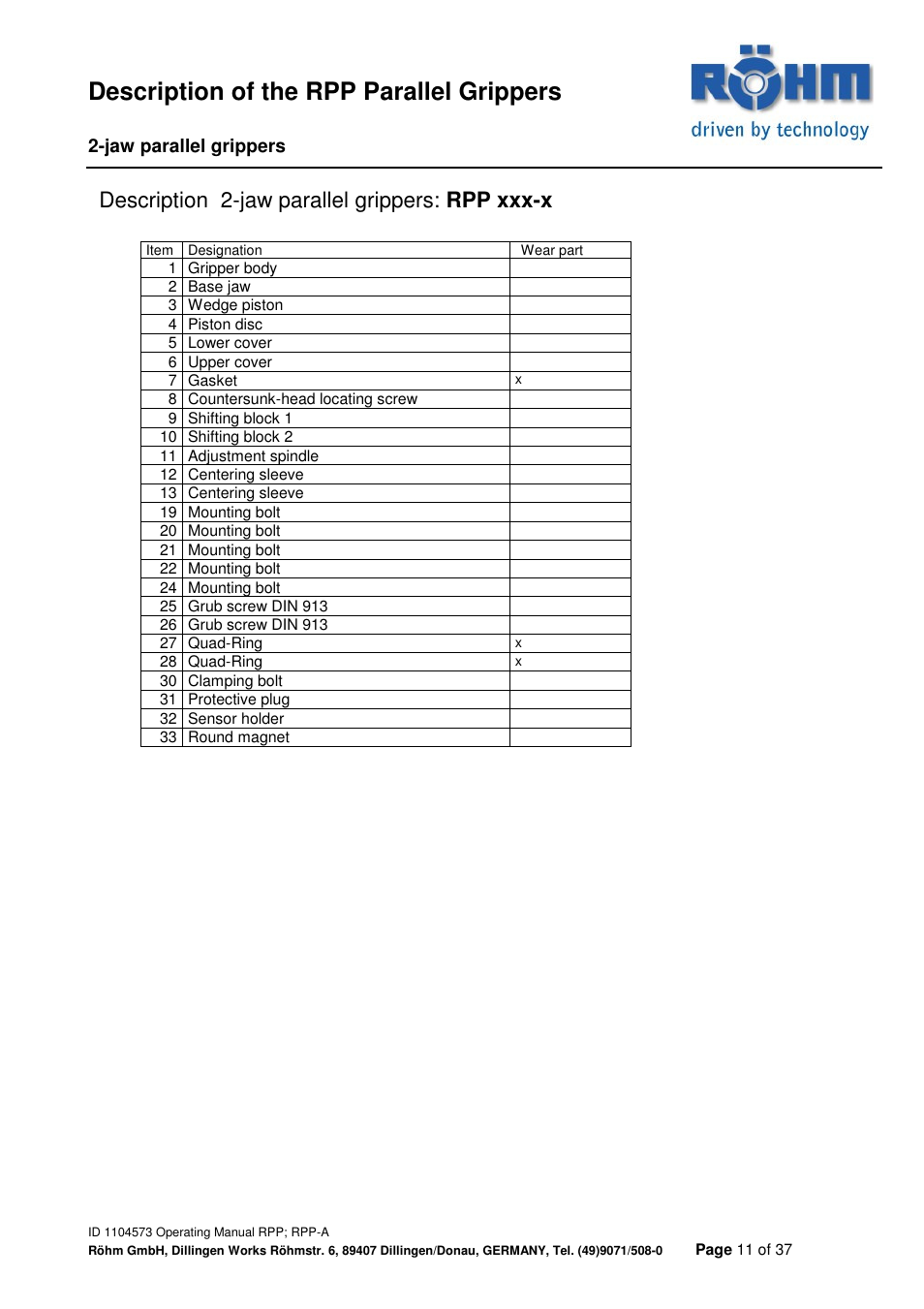 Description of the rpp parallel grippers, Description 2-jaw parallel grippers: rpp xxx-x | ROHM RPP / RPP-A 2-jaw parallel gripper User Manual | Page 11 / 37