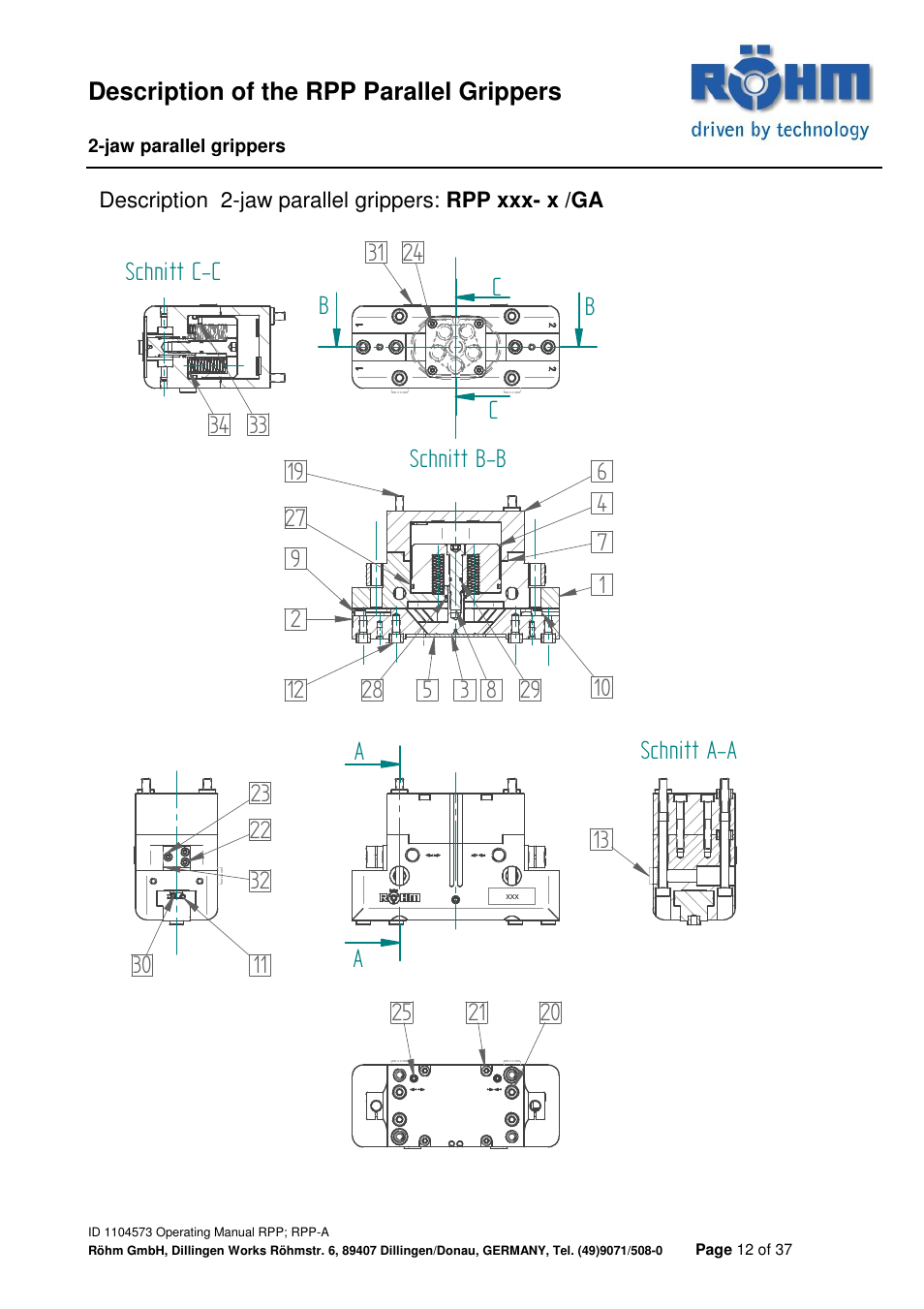 Aschnitt a-a b b schnitt b-b c c schnitt c-c | ROHM RPP / RPP-A 2-jaw parallel gripper User Manual | Page 12 / 37