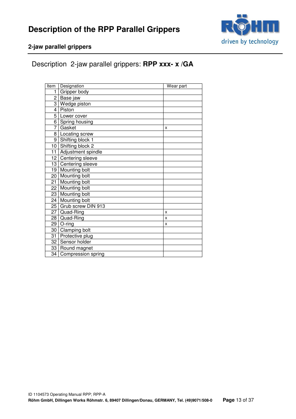 Description of the rpp parallel grippers | ROHM RPP / RPP-A 2-jaw parallel gripper User Manual | Page 13 / 37