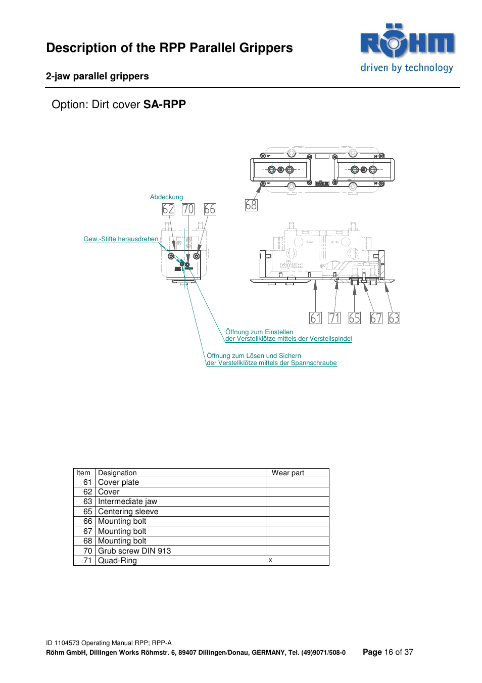 Description of the rpp parallel grippers | ROHM RPP / RPP-A 2-jaw parallel gripper User Manual | Page 16 / 37