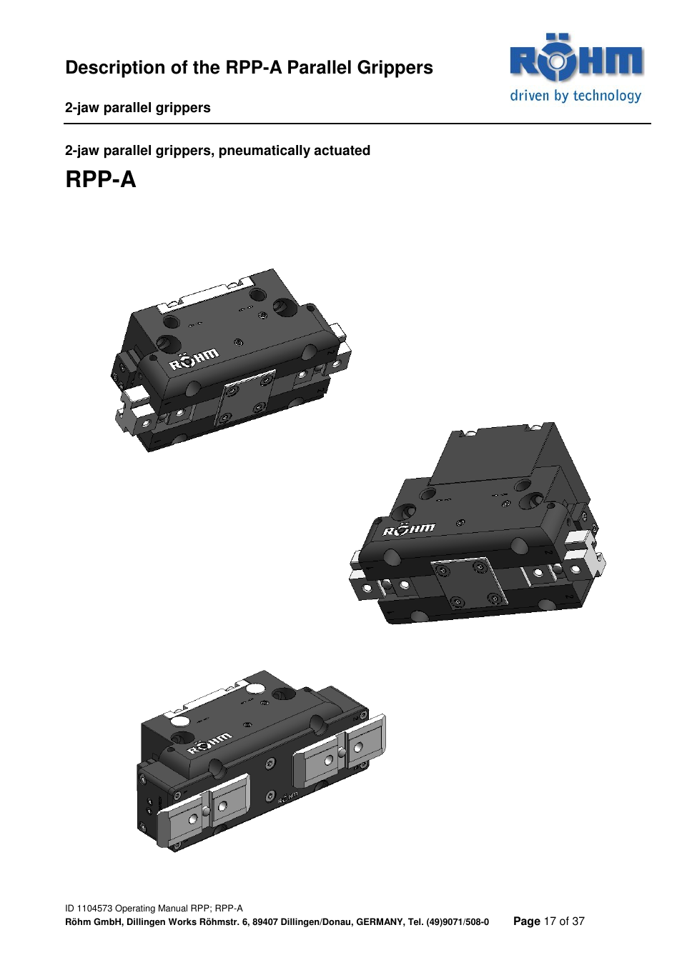 Rpp-a, Description of the rpp-a parallel grippers | ROHM RPP / RPP-A 2-jaw parallel gripper User Manual | Page 17 / 37