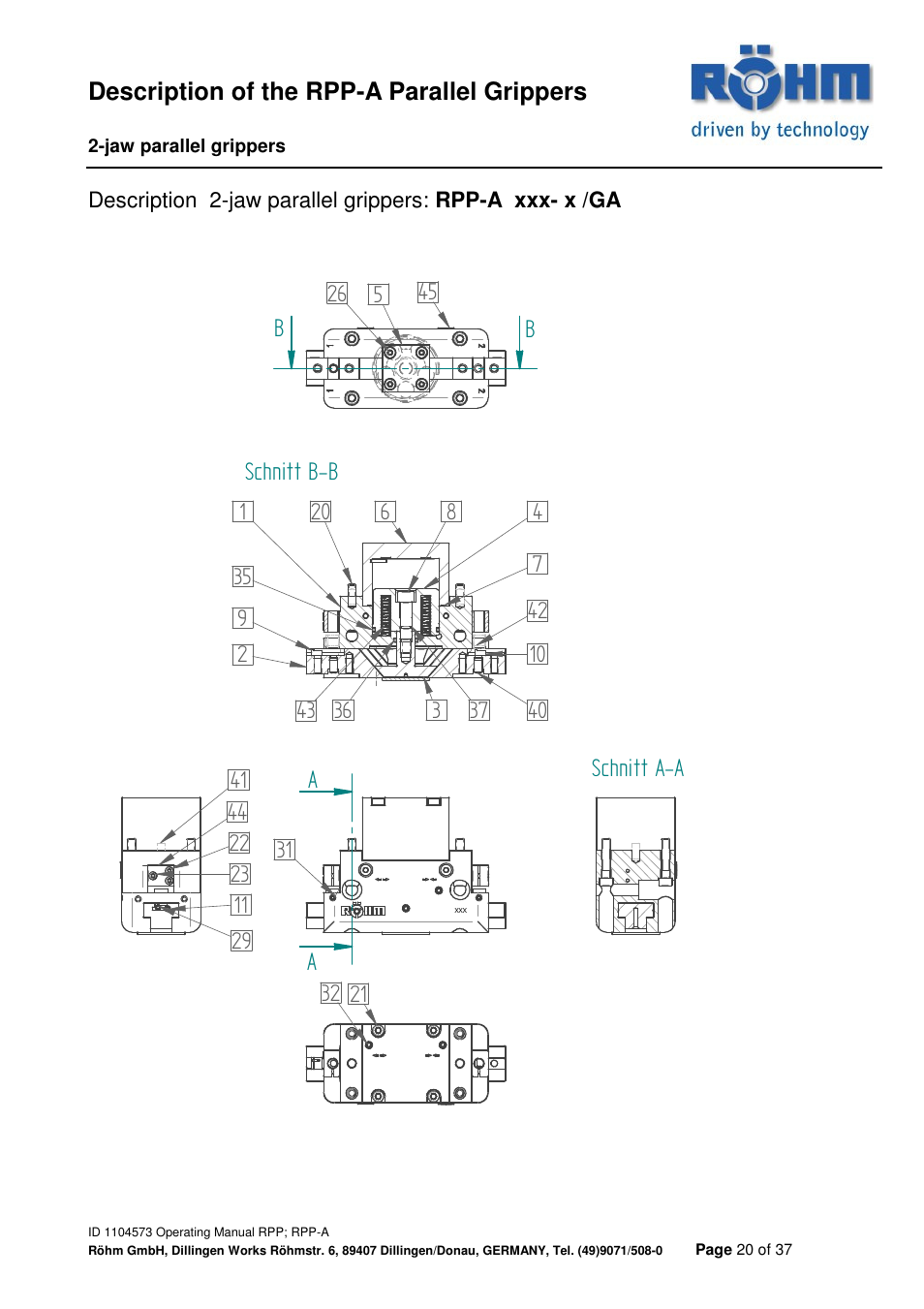 Aschnitt a-a b b schnitt b-b | ROHM RPP / RPP-A 2-jaw parallel gripper User Manual | Page 20 / 37