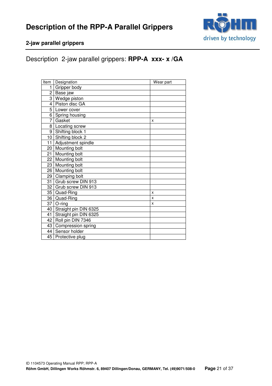 Description of the rpp-a parallel grippers | ROHM RPP / RPP-A 2-jaw parallel gripper User Manual | Page 21 / 37