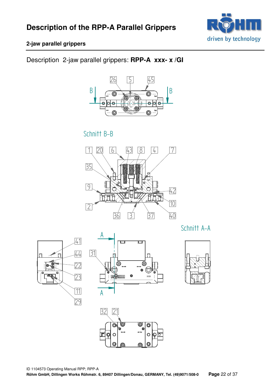 Aschnitt a-a b b schnitt b-b | ROHM RPP / RPP-A 2-jaw parallel gripper User Manual | Page 22 / 37