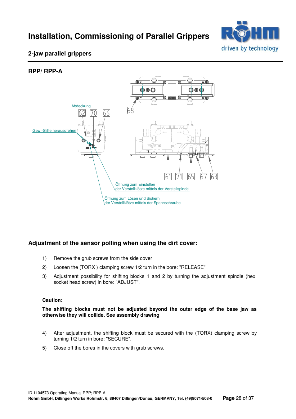 Installation, commissioning of parallel grippers | ROHM RPP / RPP-A 2-jaw parallel gripper User Manual | Page 28 / 37