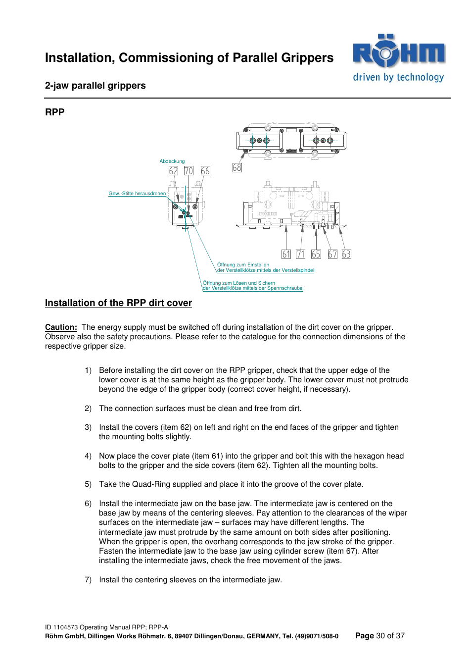 Installation, commissioning of parallel grippers | ROHM RPP / RPP-A 2-jaw parallel gripper User Manual | Page 30 / 37