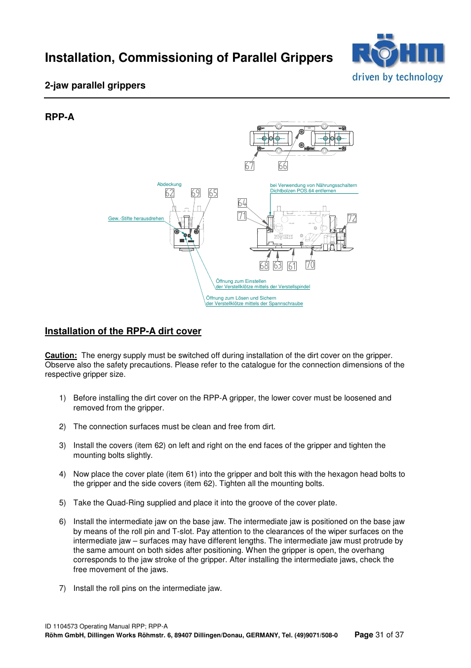 Installation, commissioning of parallel grippers | ROHM RPP / RPP-A 2-jaw parallel gripper User Manual | Page 31 / 37