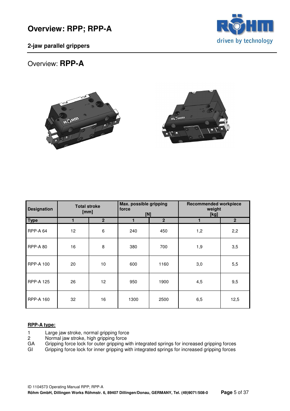 Overview: rpp; rpp-a, Rpp-a, Overview | ROHM RPP / RPP-A 2-jaw parallel gripper User Manual | Page 5 / 37