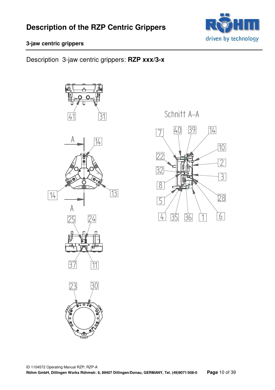 Aschnitt a-a | ROHM RZP / RZP-A 3-jaw centric gripper User Manual | Page 10 / 39