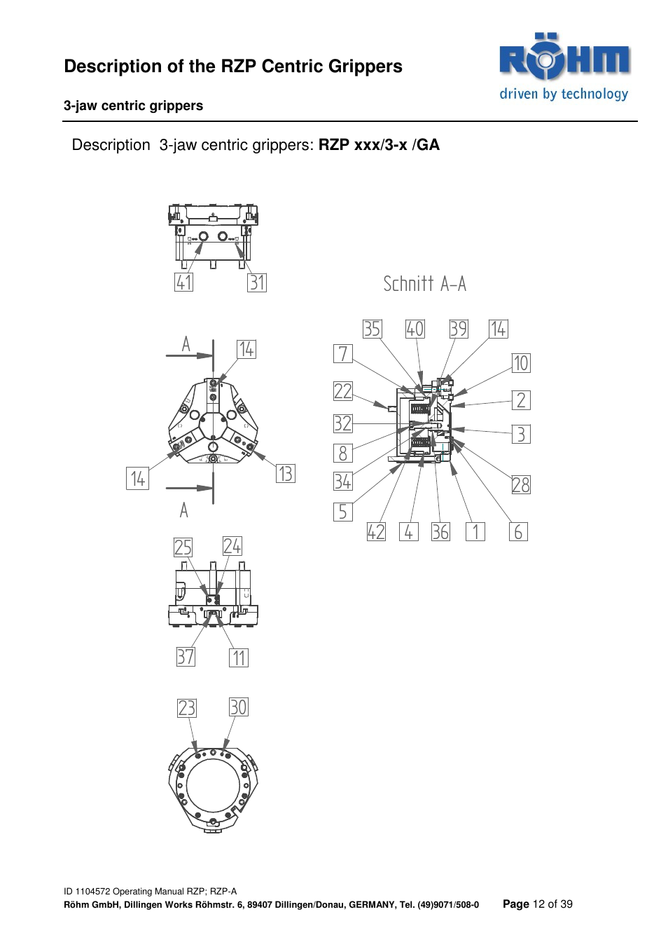 Aschnitt a-a | ROHM RZP / RZP-A 3-jaw centric gripper User Manual | Page 12 / 39