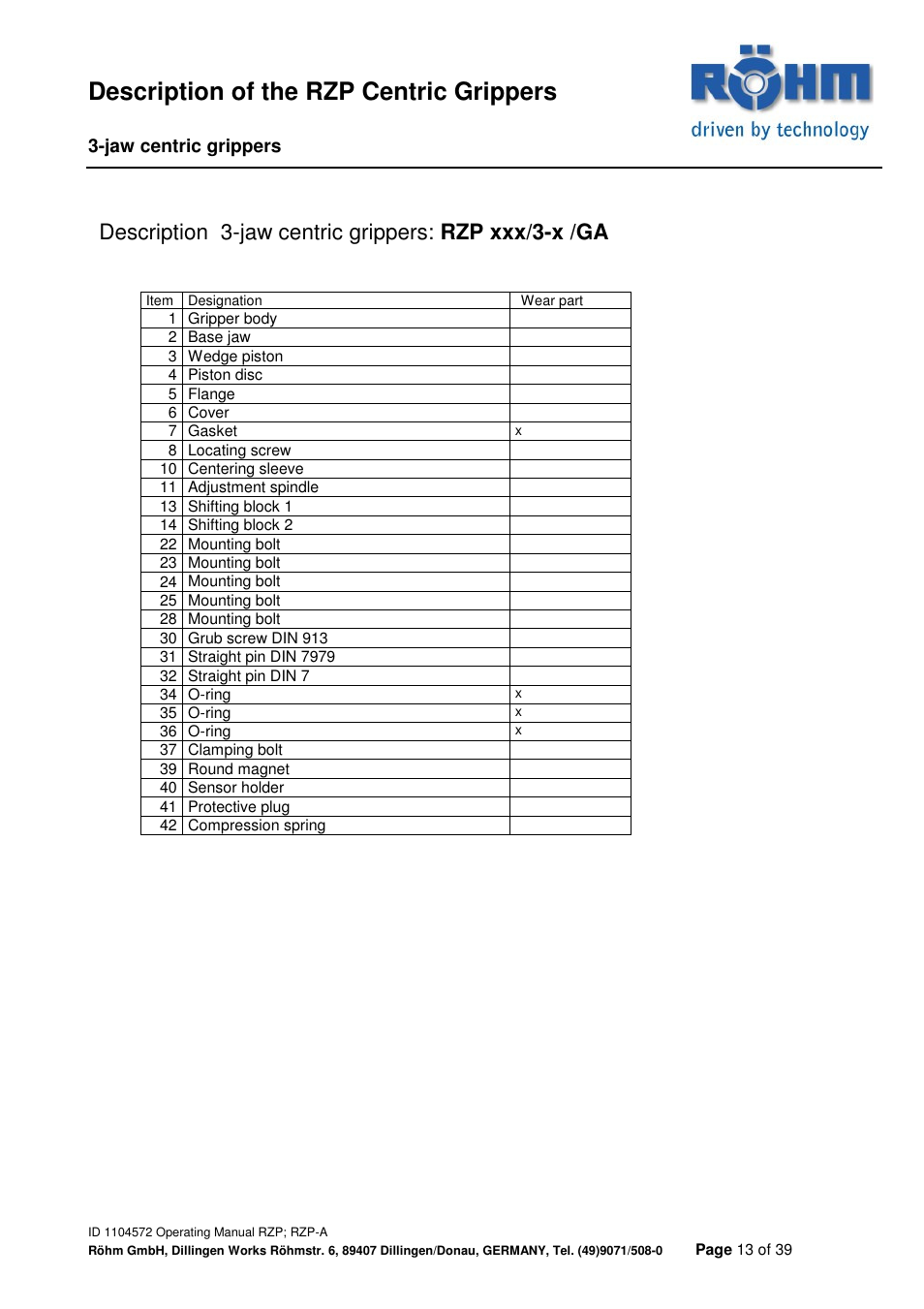 Description of the rzp centric grippers | ROHM RZP / RZP-A 3-jaw centric gripper User Manual | Page 13 / 39
