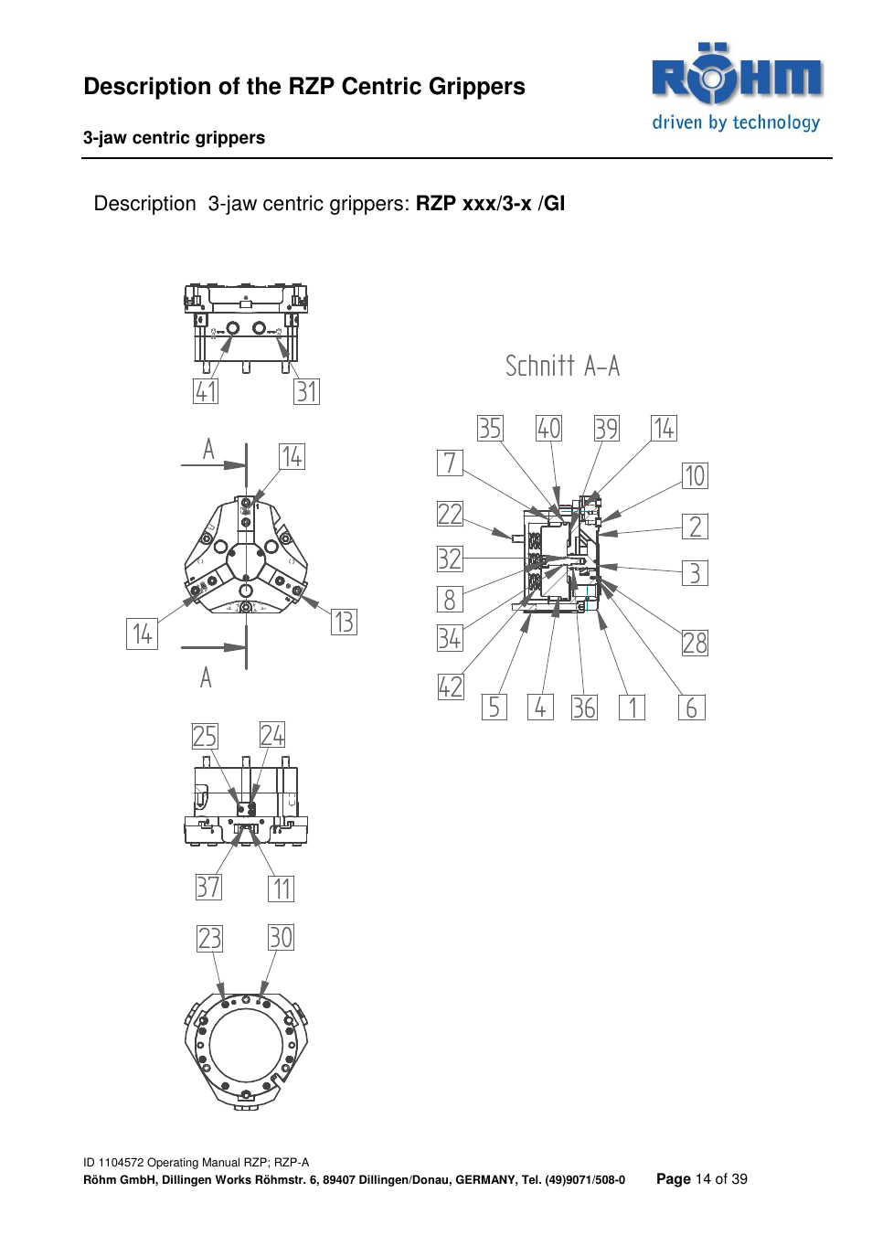 Aschnitt a-a | ROHM RZP / RZP-A 3-jaw centric gripper User Manual | Page 14 / 39
