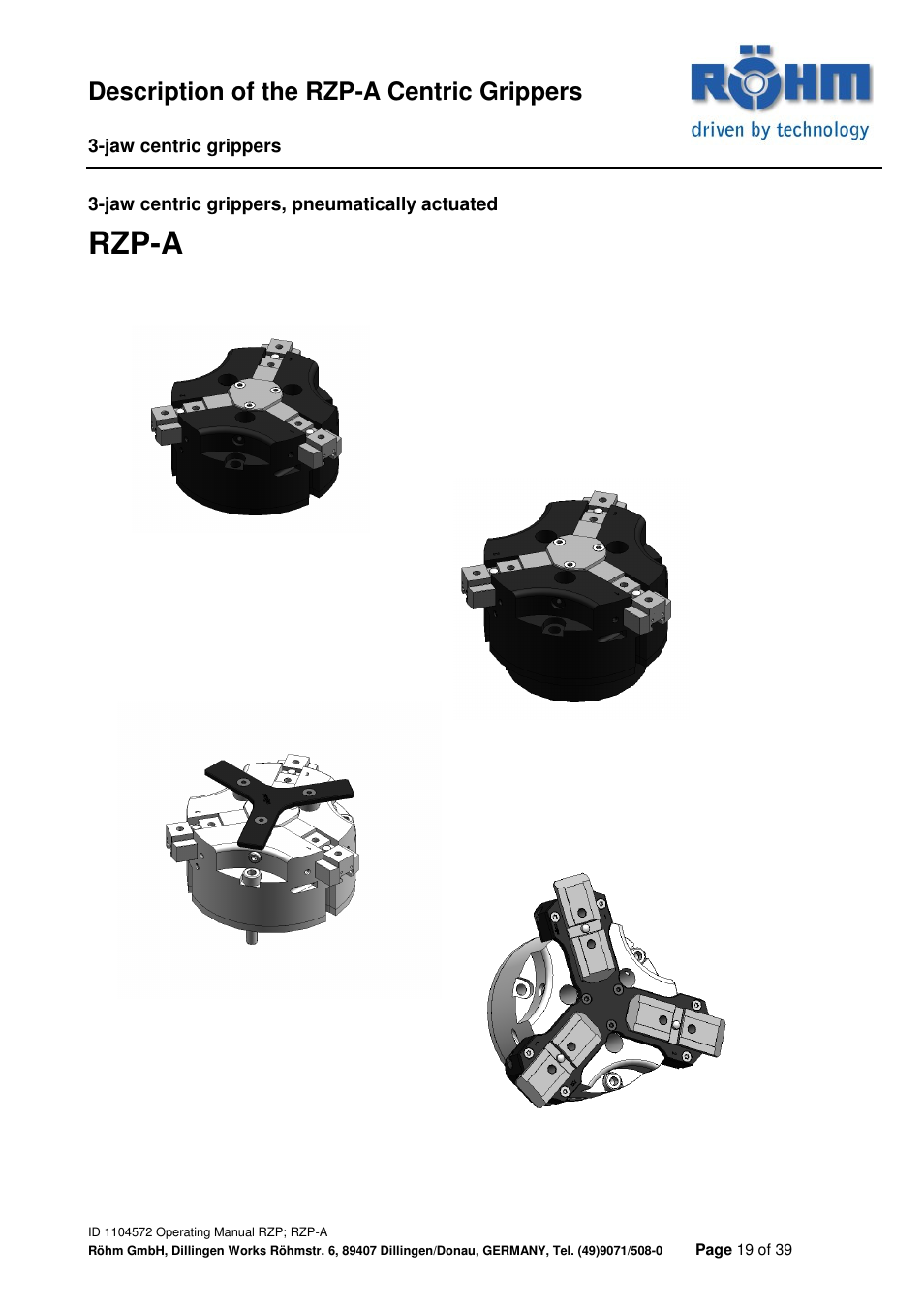Rzp-a, Description of the rzp-a centric grippers | ROHM RZP / RZP-A 3-jaw centric gripper User Manual | Page 19 / 39