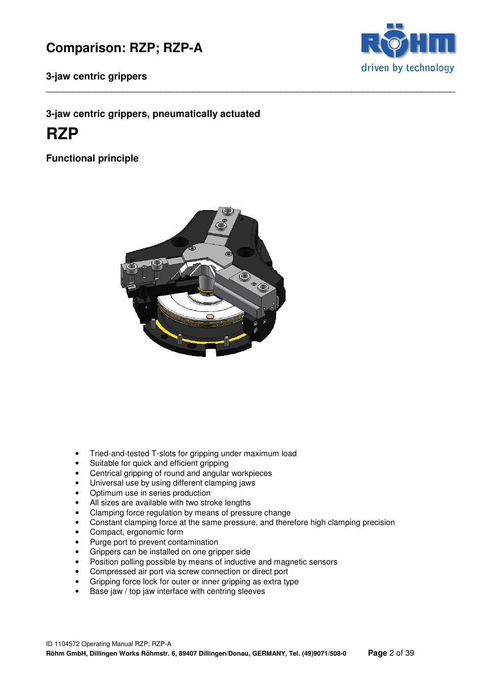 Comparison: rzp; rzp-a | ROHM RZP / RZP-A 3-jaw centric gripper User Manual | Page 2 / 39