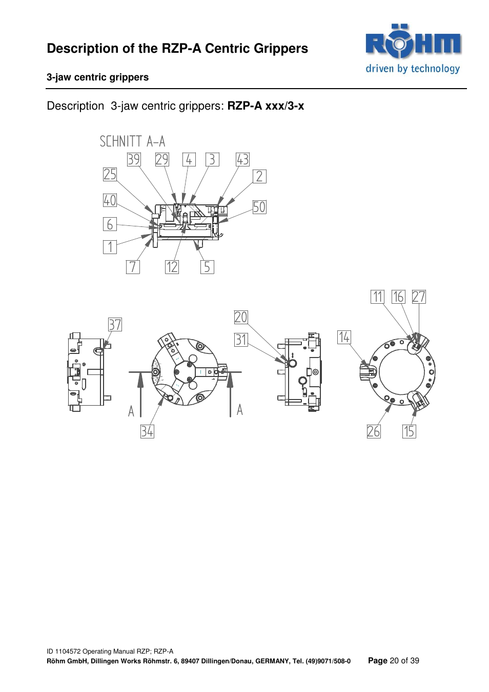 Aschnitt a-a | ROHM RZP / RZP-A 3-jaw centric gripper User Manual | Page 20 / 39