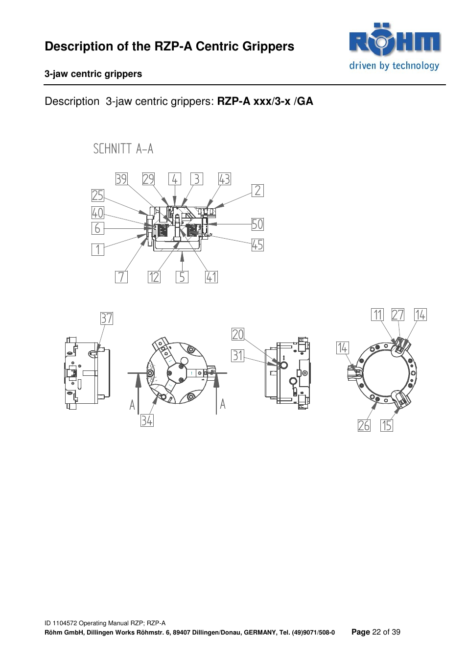 Aschnitt a-a | ROHM RZP / RZP-A 3-jaw centric gripper User Manual | Page 22 / 39