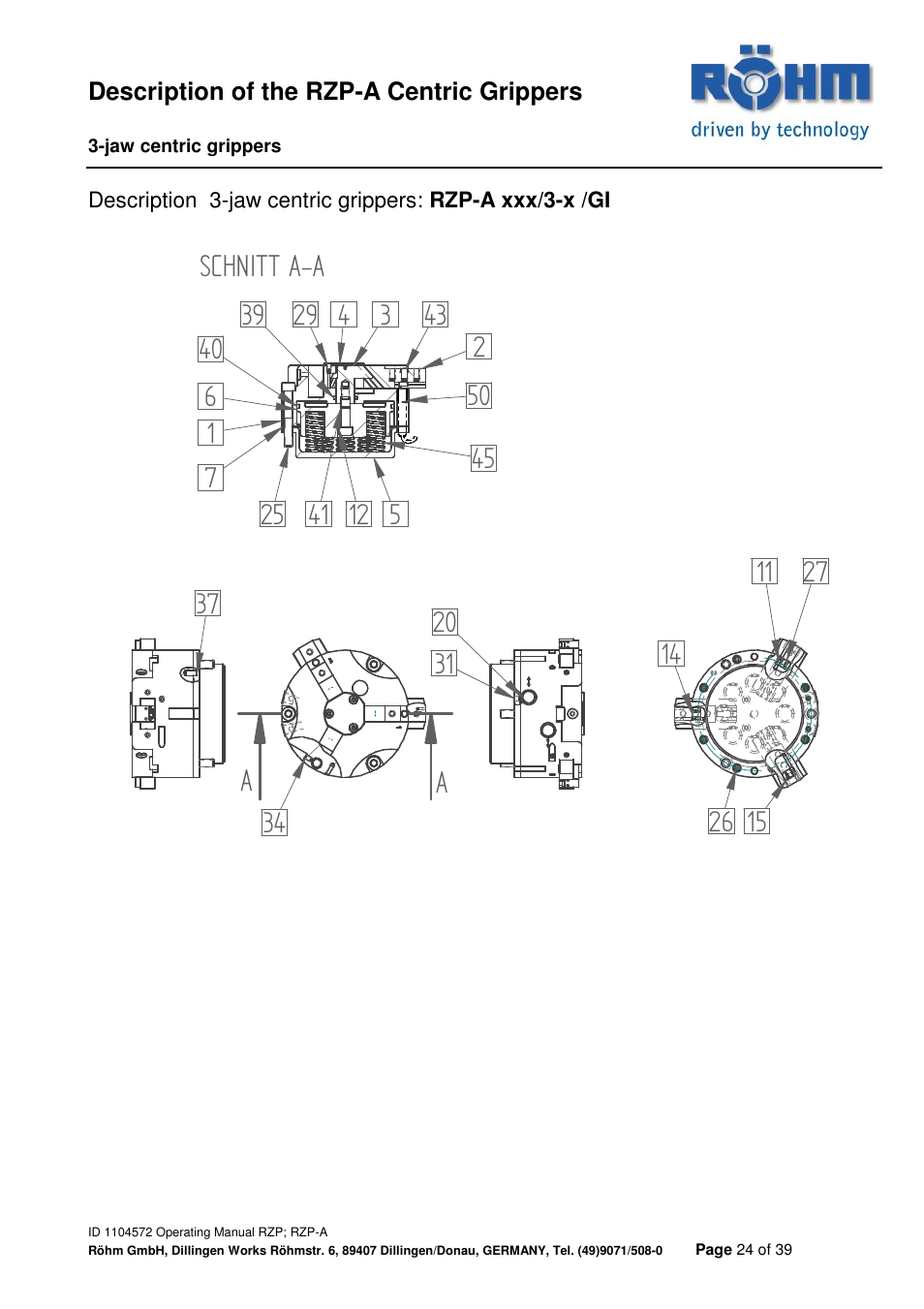 Aschnitt a-a | ROHM RZP / RZP-A 3-jaw centric gripper User Manual | Page 24 / 39