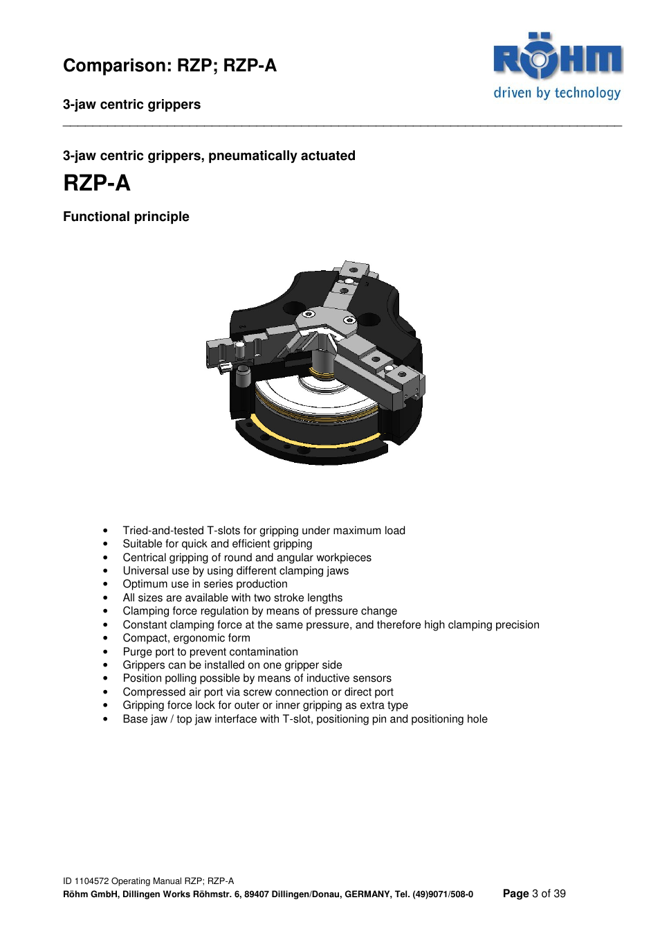Rzp-a, Comparison: rzp; rzp-a | ROHM RZP / RZP-A 3-jaw centric gripper User Manual | Page 3 / 39