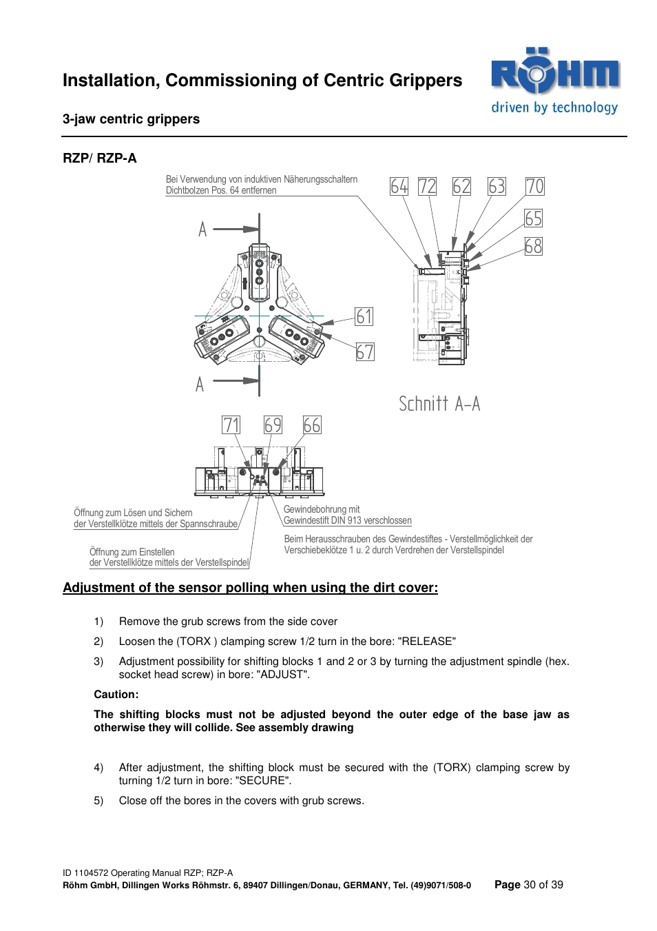 Aschnitt a-a | ROHM RZP / RZP-A 3-jaw centric gripper User Manual | Page 30 / 39
