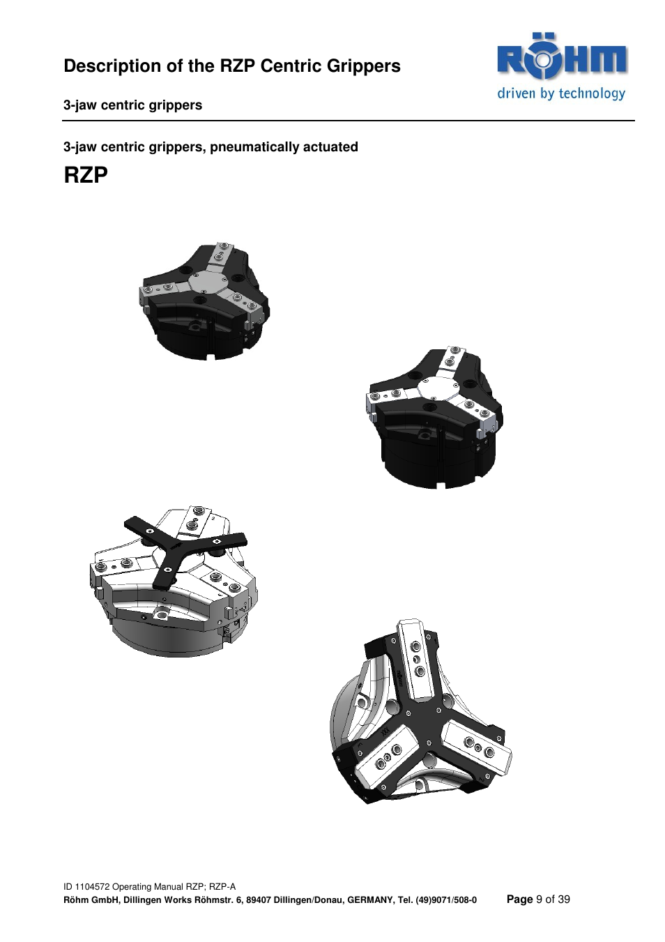 Description of the rzp centric grippers | ROHM RZP / RZP-A 3-jaw centric gripper User Manual | Page 9 / 39