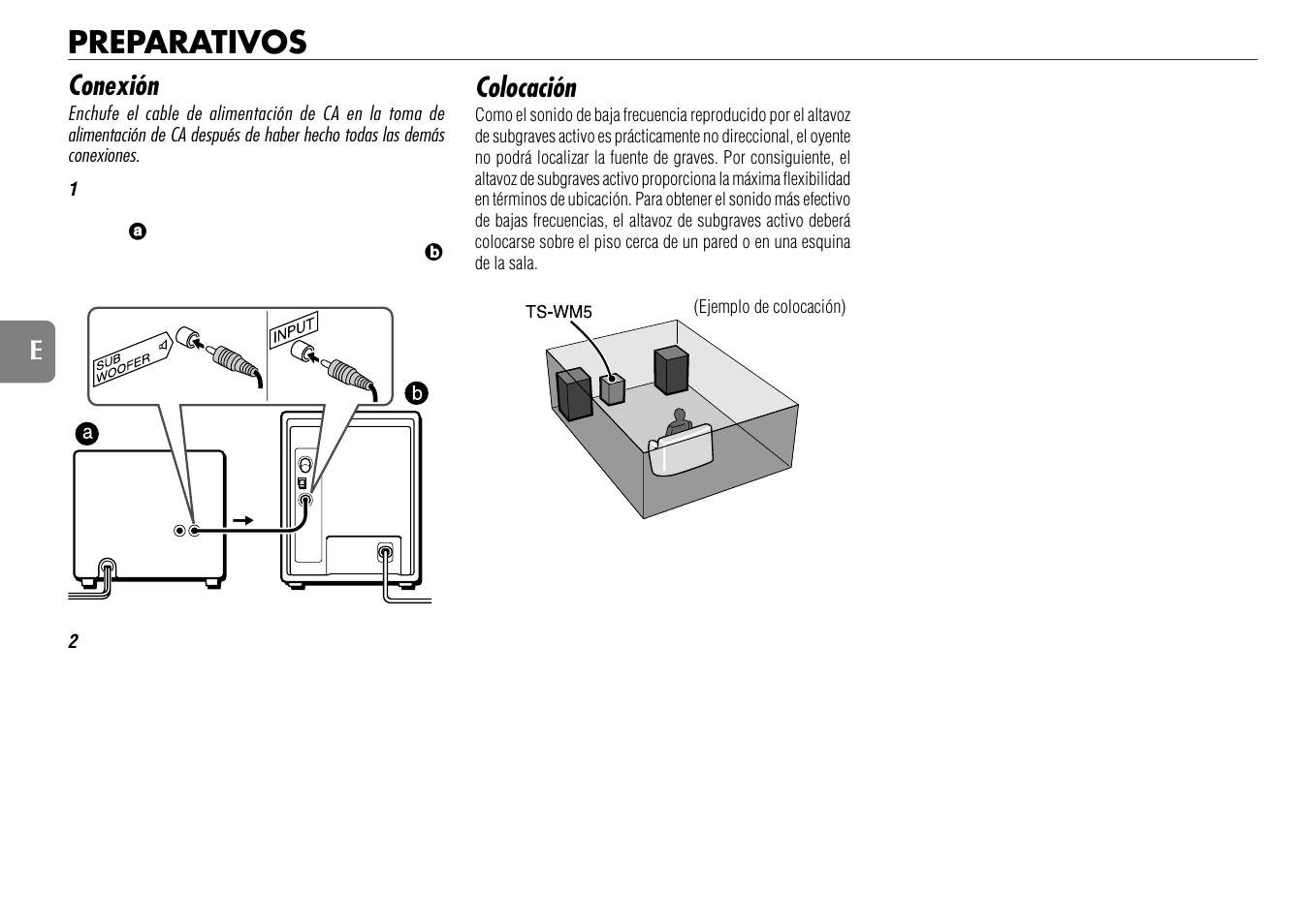 Preparativos, Conexión, Colocación | Aiwa WM5 User Manual | Page 11 / 20