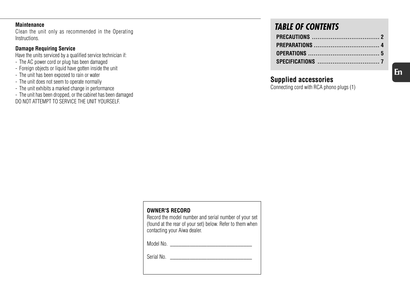 Aiwa WM5 User Manual | Page 3 / 20