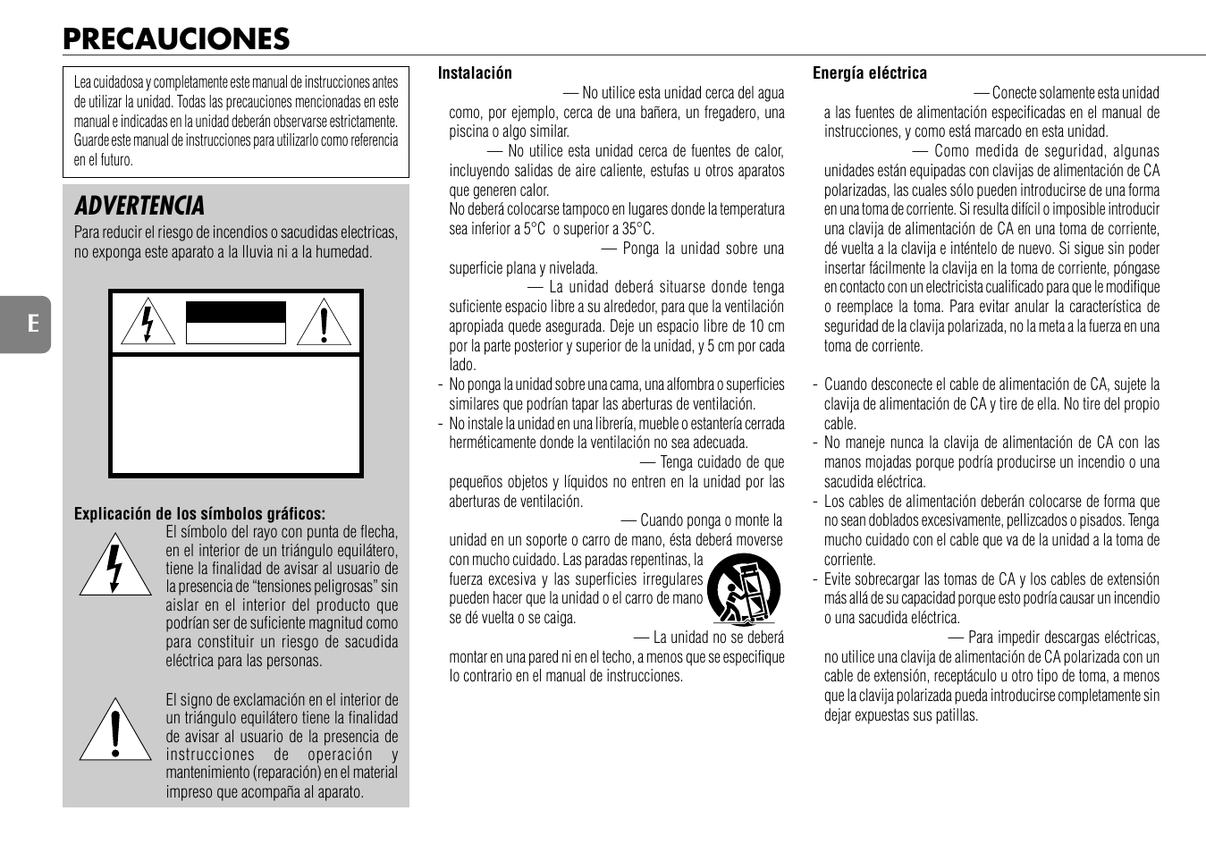 Ts-wm5 (u) spa, Precauciones, Advertencia | Aiwa WM5 User Manual | Page 9 / 20