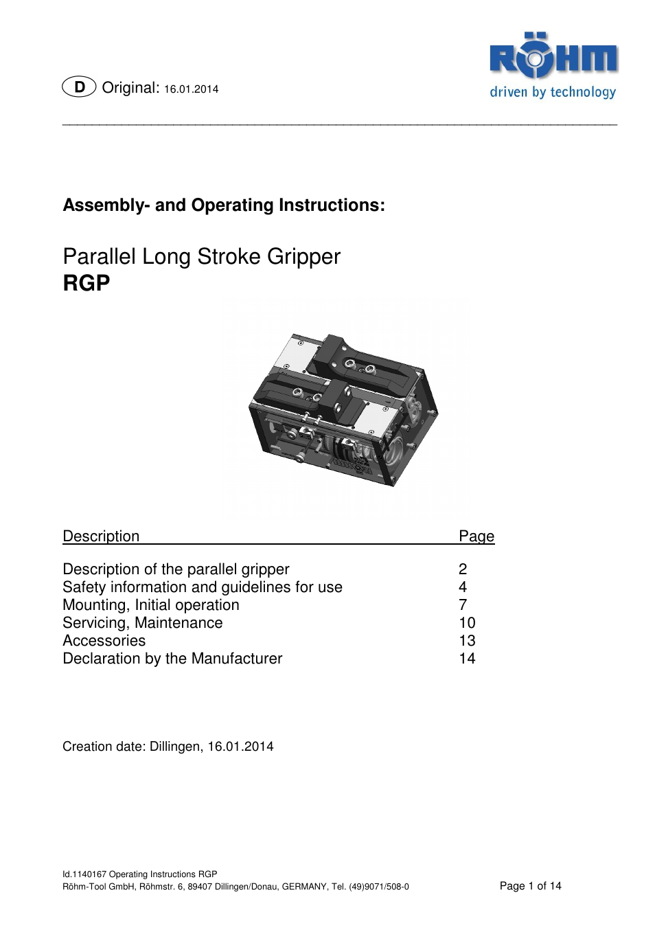 ROHM RGP Long stroke gripper User Manual | 14 pages