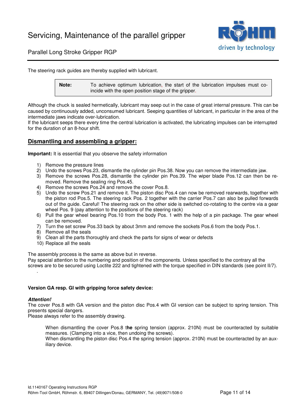 Servicing, maintenance of the parallel gripper | ROHM RGP Long stroke gripper User Manual | Page 11 / 14