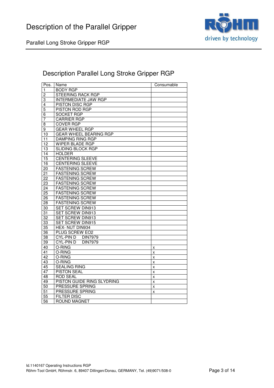 Description of the parallel gripper, Description parallel long stroke gripper rgp, Parallel long stroke gripper rgp | ROHM RGP Long stroke gripper User Manual | Page 3 / 14