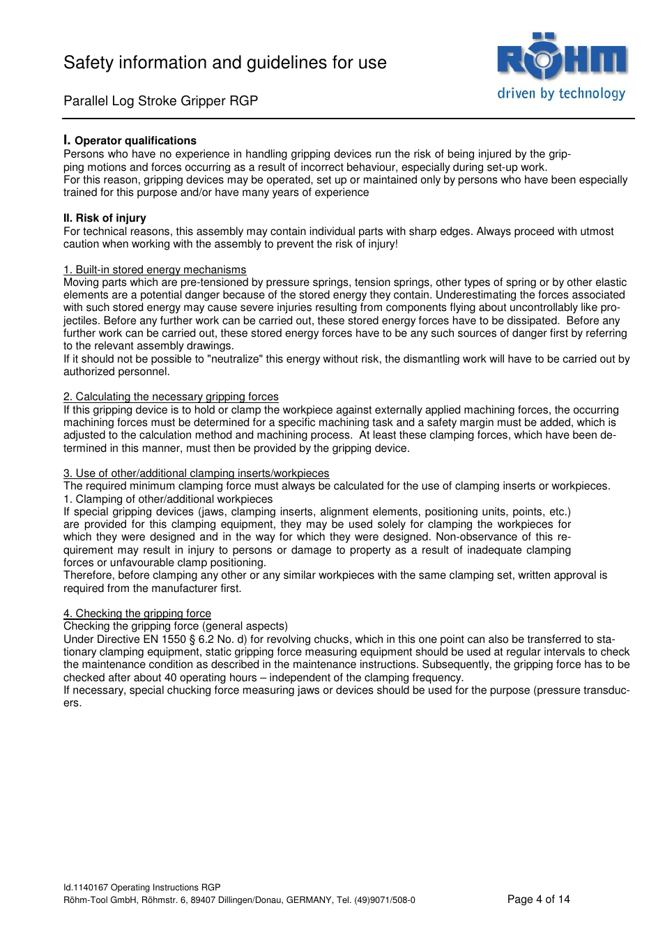 Safety information and guidelines for use | ROHM RGP Long stroke gripper User Manual | Page 4 / 14