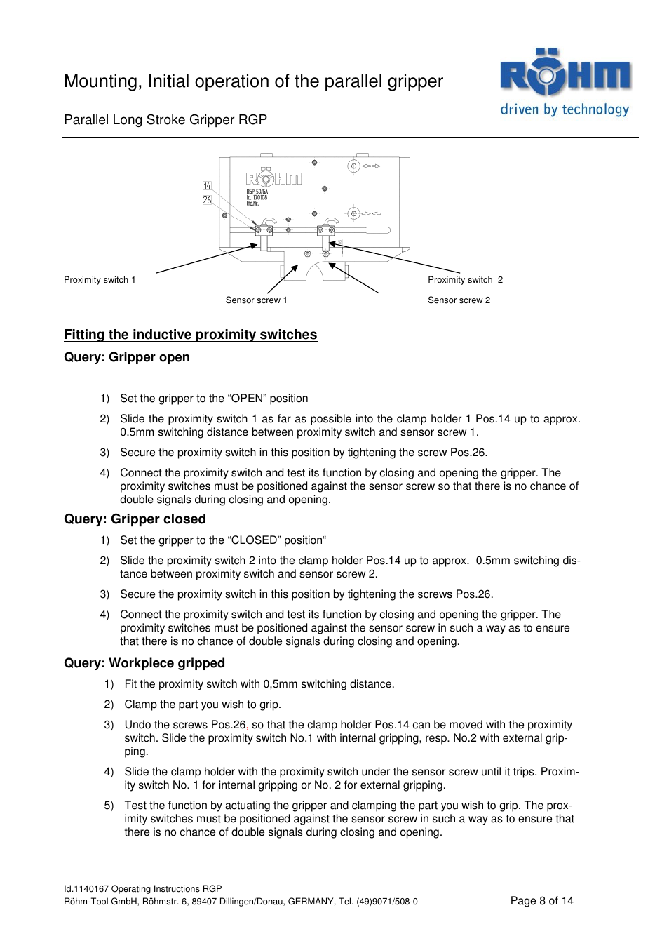 Parallel long stroke gripper rgp, Fitting the inductive proximity switches, Query: gripper closed | ROHM RGP Long stroke gripper User Manual | Page 8 / 14