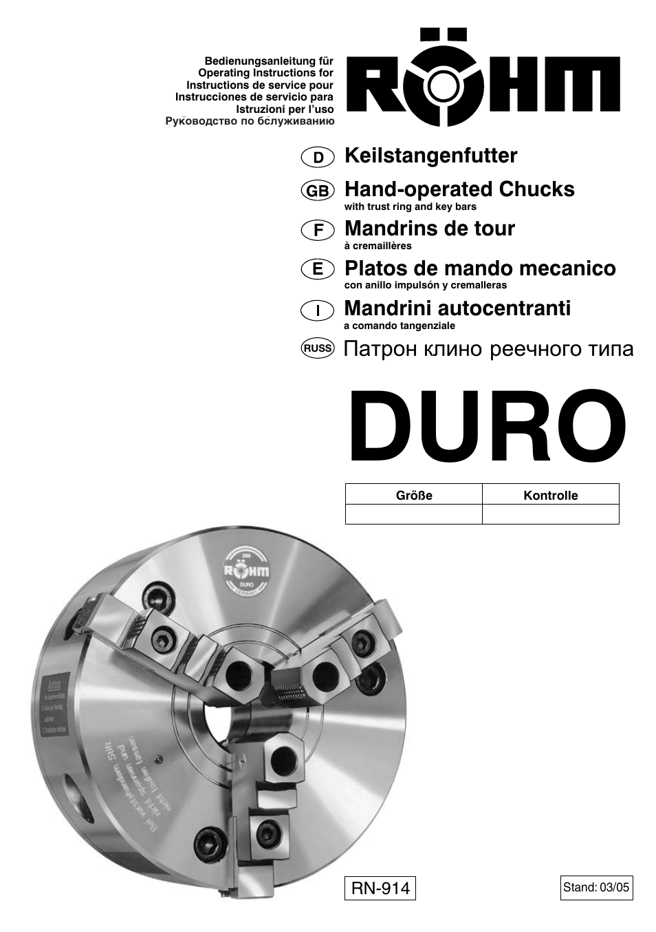 ROHM DURO - Key bar chucks User Manual | 42 pages