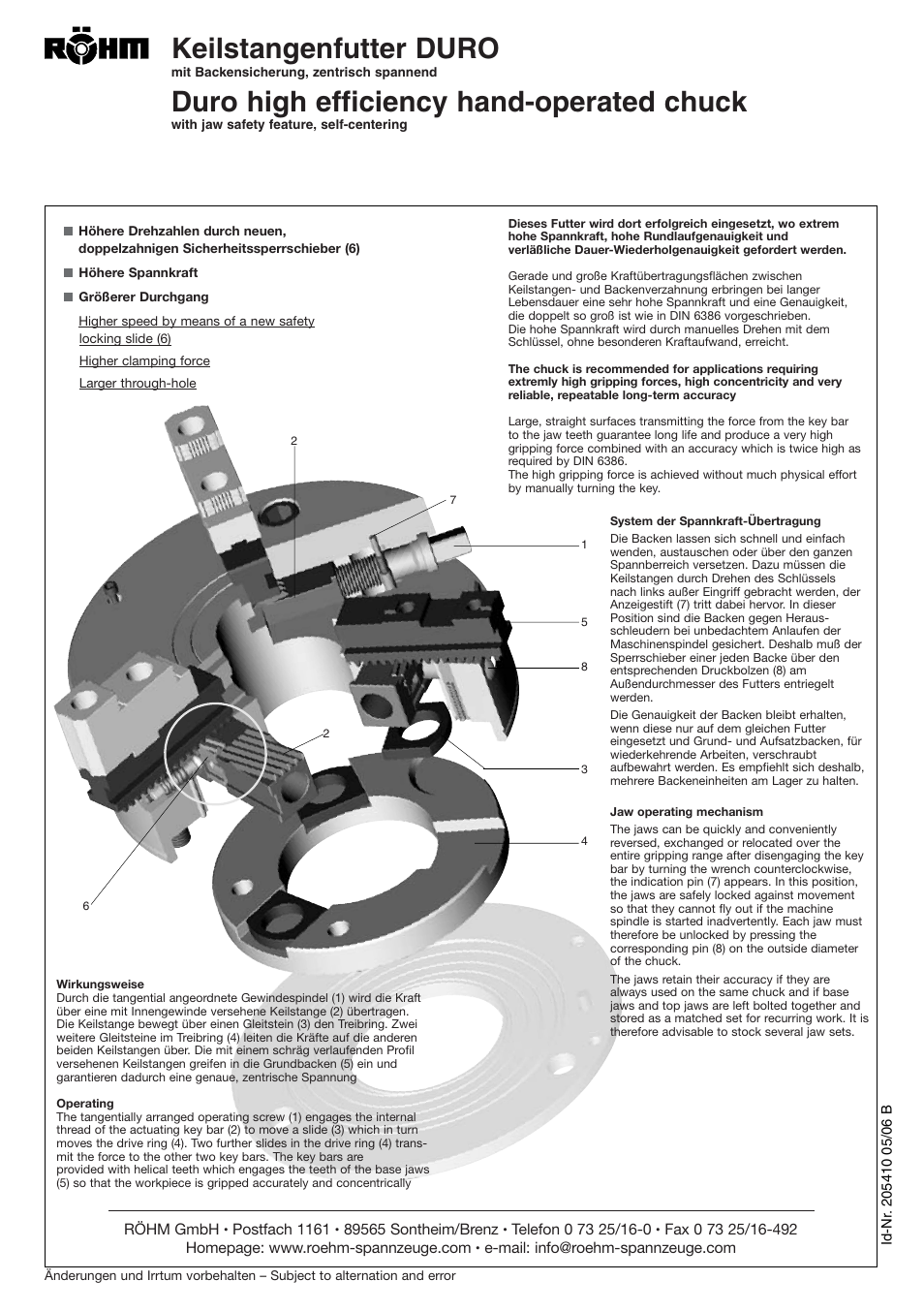 Keilstangenfutter duro, Duro high efficiency hand-operated chuck, Tech | ROHM DURO - Key bar chucks User Manual | Page 42 / 42