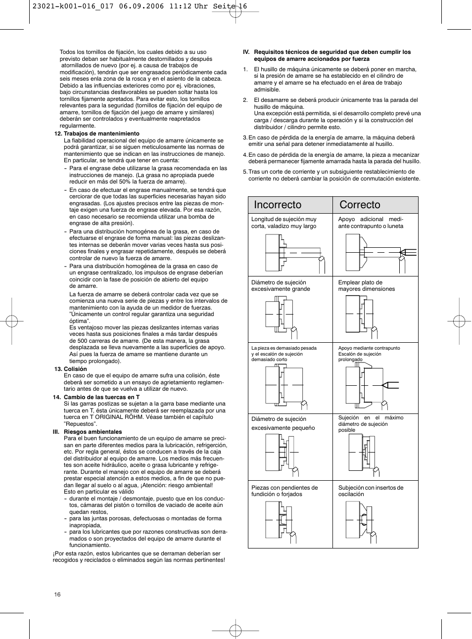Incorrecto correcto | ROHM Safety instructions and guidelines for the use of power-operated clamping devices User Manual | Page 16 / 20