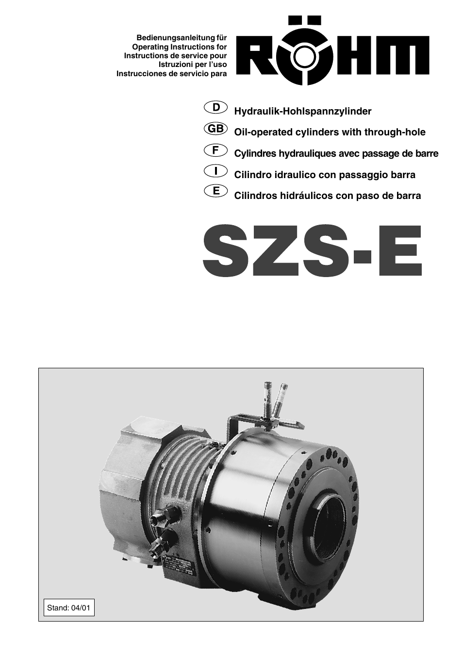 ROHM SZS-E - Oil operated actuating cylinders with through-hole User Manual | 22 pages