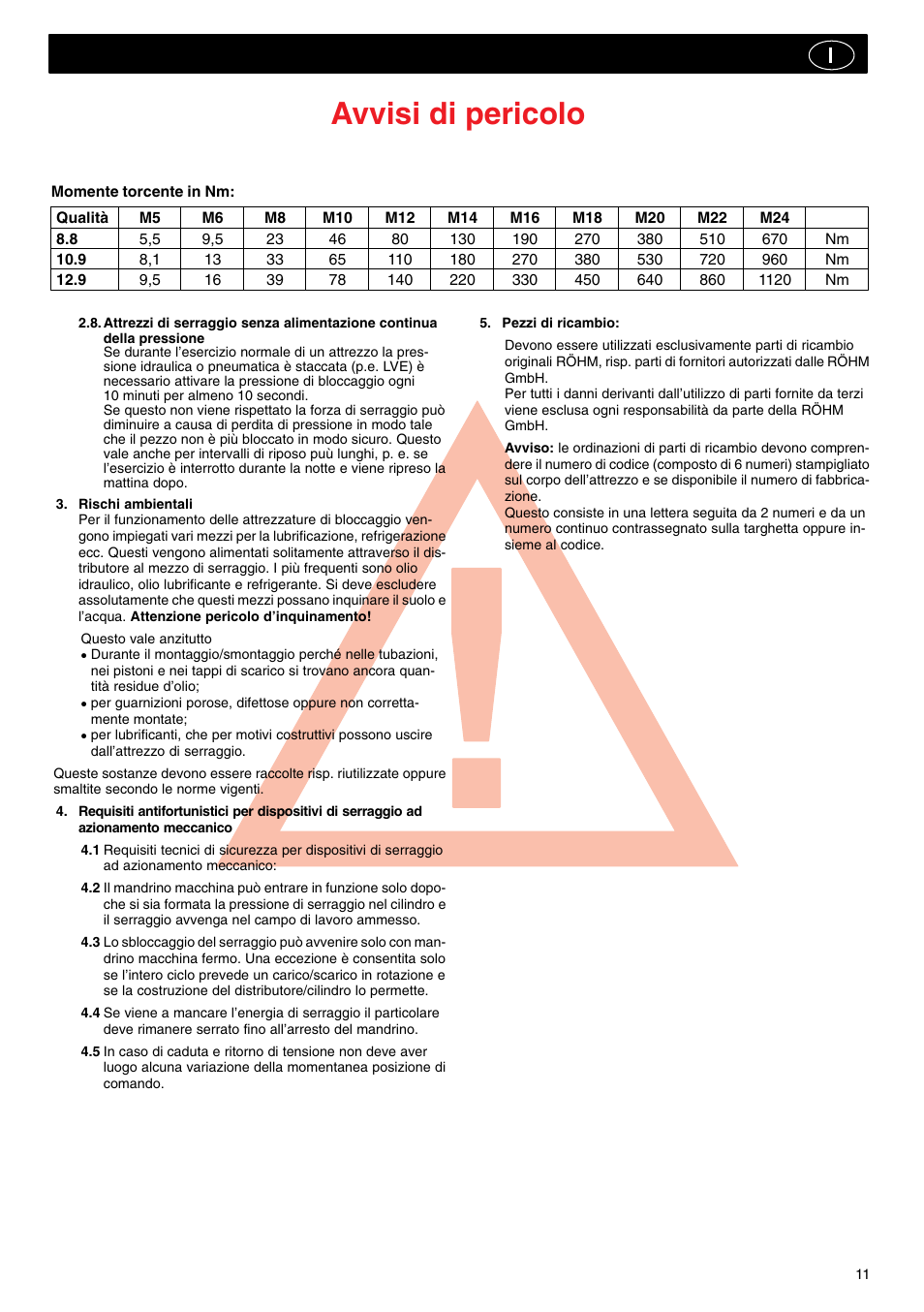 Avvisi di pericolo | ROHM SZS-E - Oil operated actuating cylinders with through-hole User Manual | Page 11 / 22