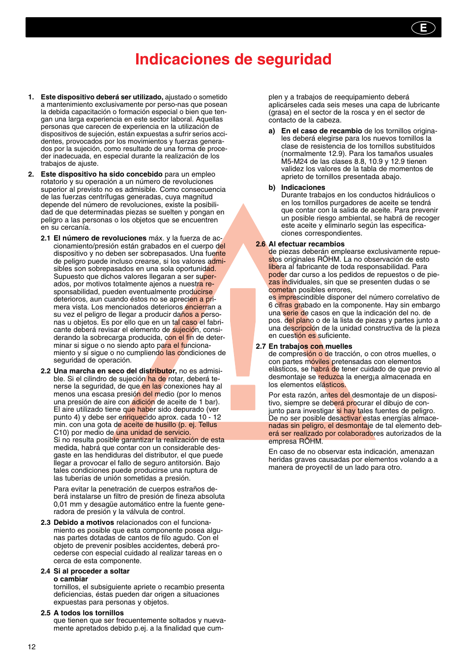 Indicaciones de seguridad | ROHM SZS-E - Oil operated actuating cylinders with through-hole User Manual | Page 12 / 22