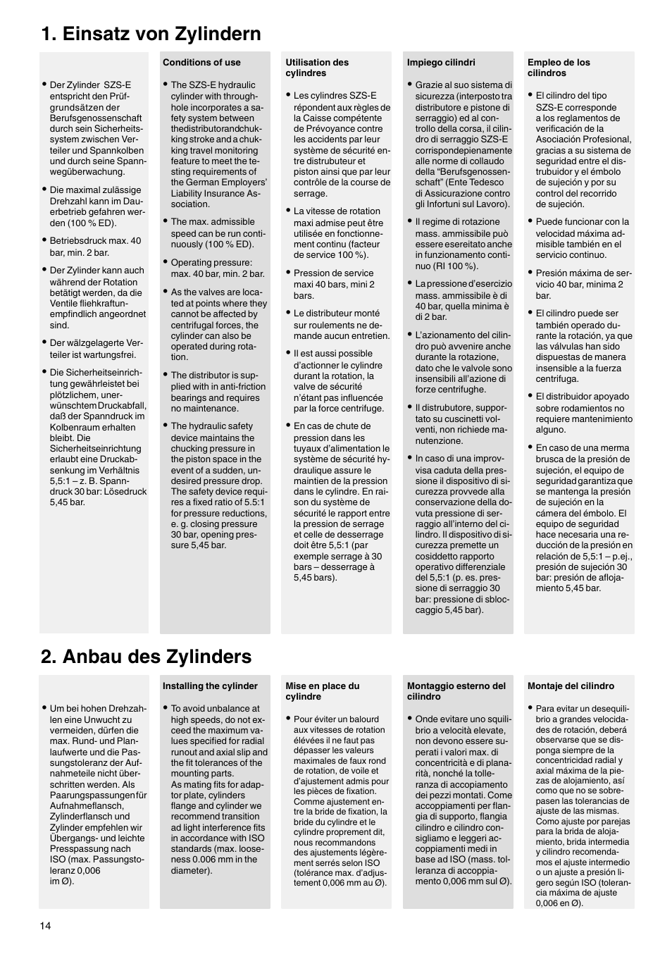 Einsatz von zylindern, Anbau des zylinders | ROHM SZS-E - Oil operated actuating cylinders with through-hole User Manual | Page 14 / 22