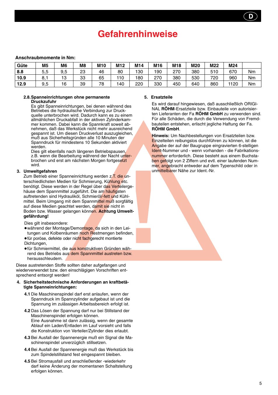 Gefahrenhinweise | ROHM SZS-E - Oil operated actuating cylinders with through-hole User Manual | Page 5 / 22