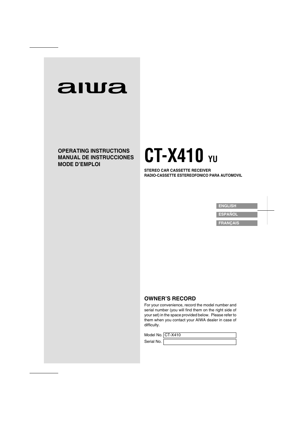 Aiwa CT-X410 YU User Manual | 44 pages